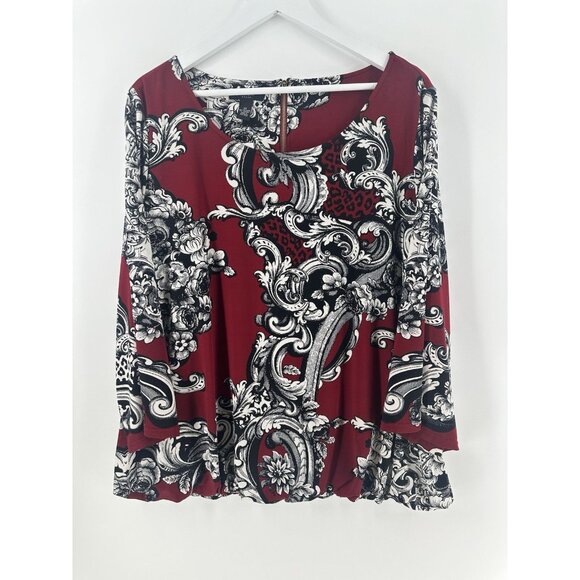NWT Alfani Tunic Womens 2X Red Black Floral Paisley Boho Chic Whimsigoth AC27 - Picture 1 of 15